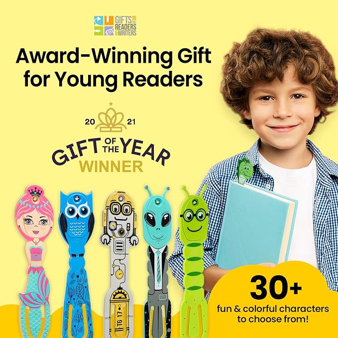 Gifts for Readers & Writers Bookmark Reading Light Robot Purple - 2in1 Clip On Bookmark Kids Book Light for Reading Night in Bed, Travel Cute Book Lights, Flexible 8 Lumen LED Lights for Books