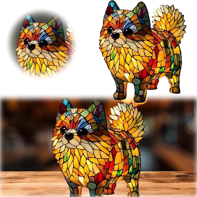 Corgi Lamp & Dog Breed Night Lights - Stained Resin Tabletop Lamp with Warm Ambient Glow, Vintage Animal Decor for Bedroom/Office, Golden Retriever