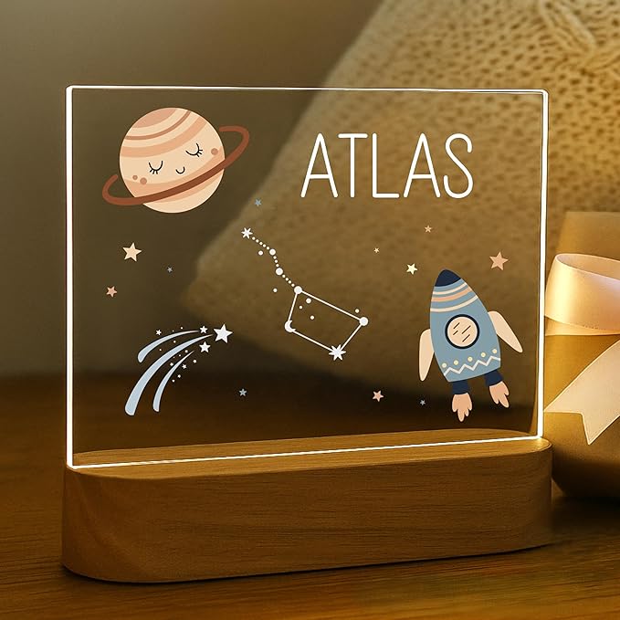 Personalized Space Baby Night Light for Kids | Custom Name Space Nursery Decor | Cute 7-Color Plug-in LED Rectangular Nightlight | Custom Baby Shower Gifts for Newborns, Toddlers, Girls, Boys 2-10