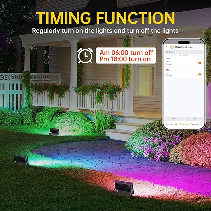 LED Flood Light Outdoor, 30W RGB Color Changing Smart Floodlights 2700K 3000LM Warm White & 16 Million Colors, RGBW Stage Lights with APP Control, 43 Modes, Grouping, Timing, IP66 Waterproof (2 Pack)
