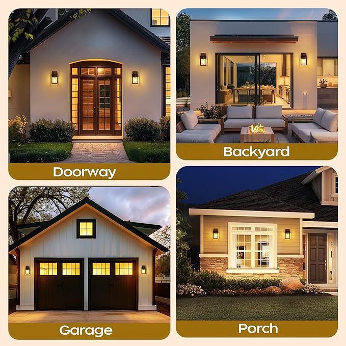 WIHTU Gold Dusk to Dawn Porch Lights Fixtures, Outdoor Lights for House, Outdoor Wall Lights Exterior, Waterproof Wall Sconce Lamp, Wall Lantern, Anti Rust Coach Lights for Doorway (Black Brush Gold)