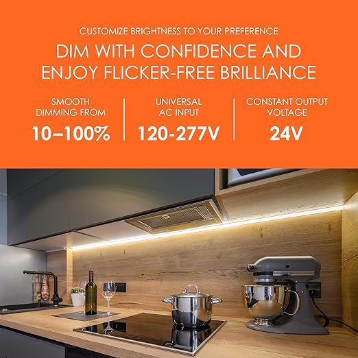Dysmio 24V DC LED Driver 200W - Quiet, Dimmable Electronic Power Supply for LED Strip Lights - Compatible with Lutron, Leviton Dimmer