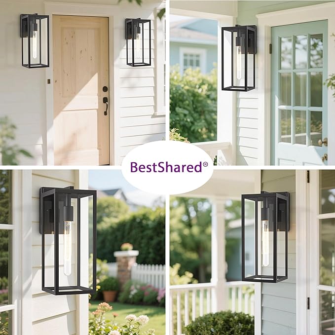 Bestshared Outdoor Wall Lantern, Anti-Rust Outdoor Wall Sconce Light Fixtures, Front Door Mount Light, Exterior Lighting Fixture, Porch Lamp with Clear Glass (Black, 3 Pack)