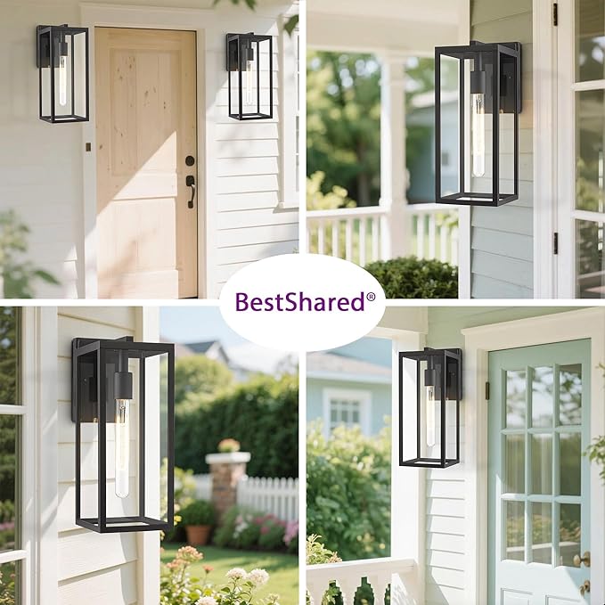 Bestshared Outdoor Wall Sconce Lights,Exterior Wall Lantern with Clear Glass, Black Porch Sconce Lighting,Waterproof Outdoor Lights for House Garage Doorway Patio, E26 Socket (Black, 15"-1 Pack)