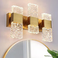 VINLUZ 3 Light LED Bathroom Vanity Light Fixtures Over Mirror,24W Metal Base Brushed Brass Finish Classic Wall Sconces with Crystal Lampshade Wall Mounted Lighting