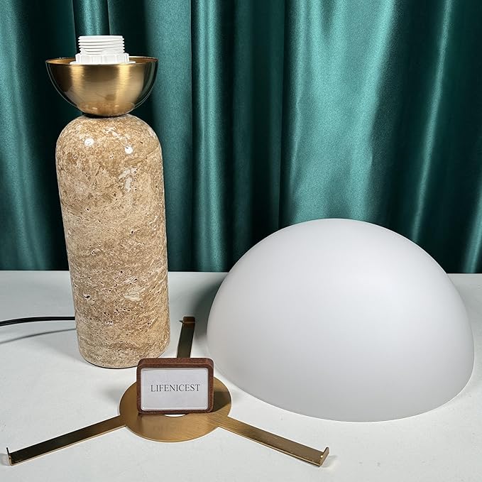 Dome Shaped Table Lamp Mid-Century Modern Accent Lamps Natural Stone Desk Lamp Frosted Glass Shade Scandinavian Living Room Side Lamps Bedroom Bedside Nightstand Light