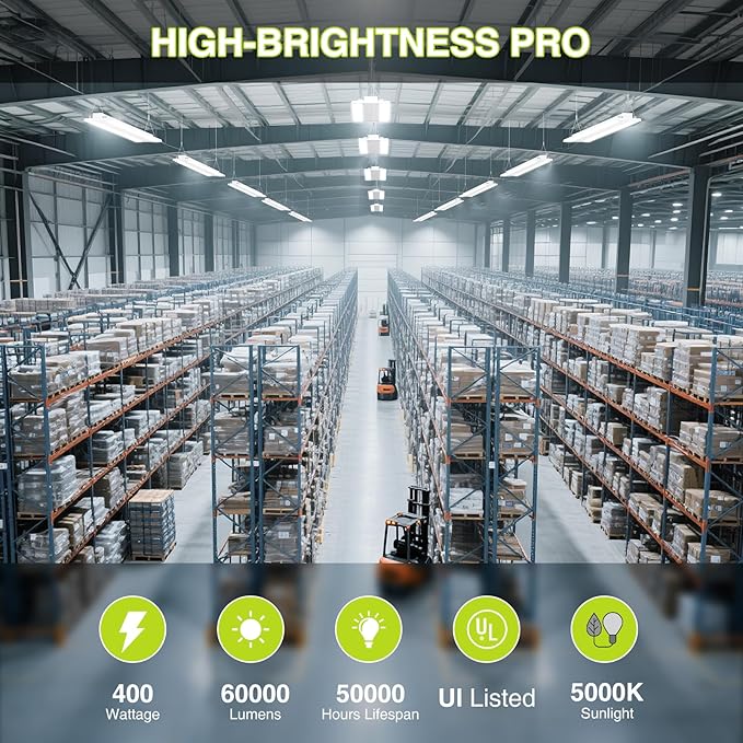 400W LED Linear High Bay Light 4FT, Adjustable 400W/320W/240W/100W With Motion Sensor, 60000LM, 120-277V, 0-10V, 5000K, Commercial Linear High Bay Led Shop Lights for Warehouse Workshops, 2 Pack, UL