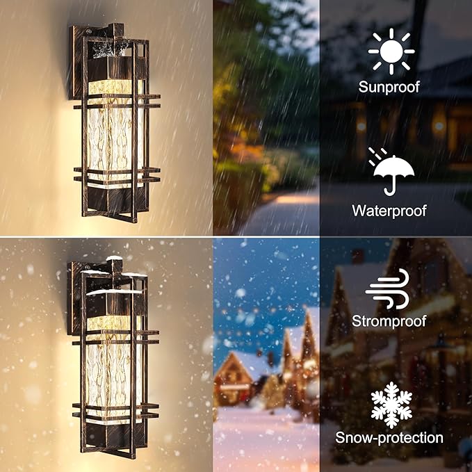 Dusk to Dawn Outdoor Front Porch Light Fixtures Wall Mount Gold-Swept Black,2 Pack Waterproof Wall Sconce Lights, Sensor Exterior Lighting Fixtures for House, Outside Lantern Lamp (Bulb Included)