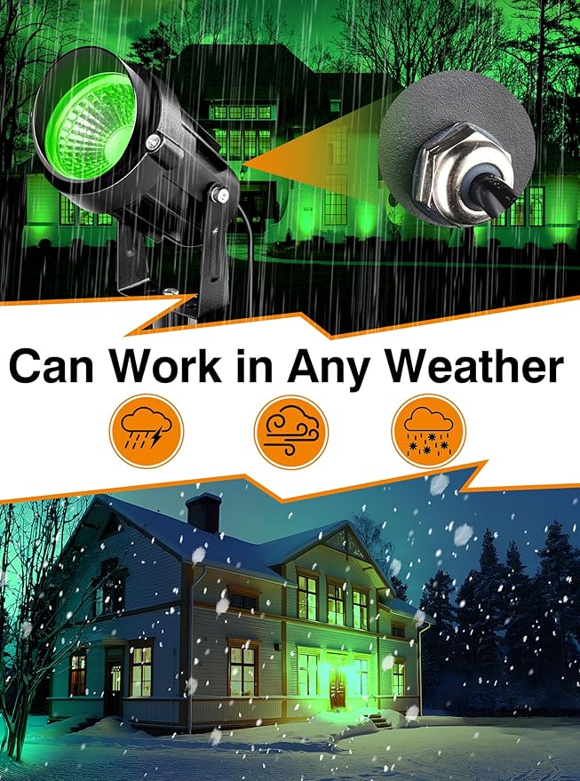 Christmas Green Landscape Lights Outdoor, 7W 110v 120V LED Landscape Lighting IP66 Waterproof Outdoor Spotlights for Garden Yard Pathway Tree, 4 Pack/ Green Landscape Lights,Directly sold by Factory