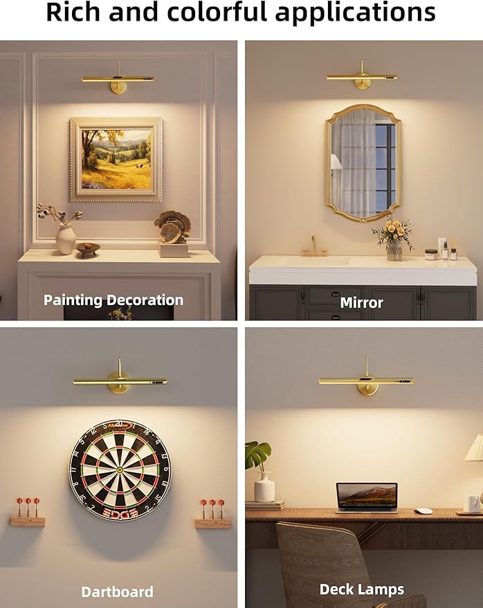 VOLISUN Picture Lights for Wall, 15.7'' Rechargeable Picture Light Battery Operated, 3 Color Temps Cordless Picture Light with Remote, Magnetic Art Light for Painting, Gallery, Portrait, 2 Pack(Brass)