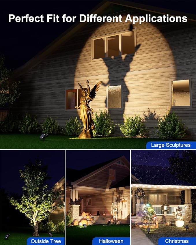 Solar Powered Spot Lights Outdoor Waterproof Super Bright LED Yard Spotlights for Tree, Flag, Lawn, Sculpture, Dusk to Dawn Landscape Uplighting for Outside House Wall Garden Backyard Walkway Driveway