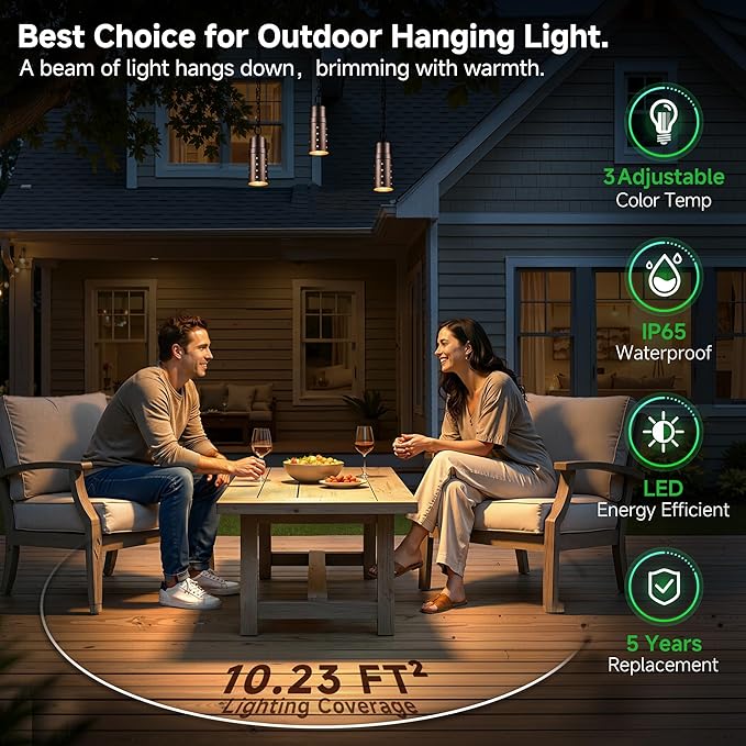 Outdoor Pendant Lights, 3000K/4000K/5000K Adjustable Color Temperature, 3CCT Low Voltage LED Hanging Lights, 12V Wired Installation, Aluminum Design, ORB Finish for Patio Porch Gazebo 4 Pack