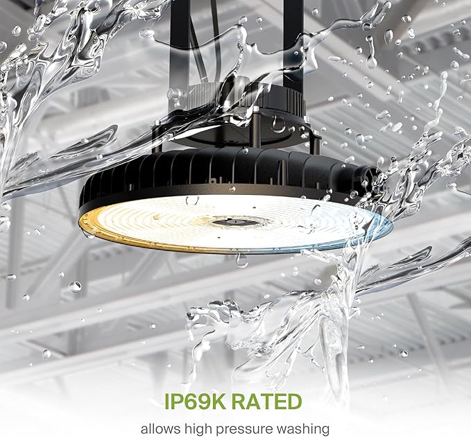 ASD LED High Bay UFO Light Fixture, Commercial Shop Lighting | 3CCT, Dimmable, IP69K Waterproof, DLC Premium, UL Listed | 500W 78000LM 3000-5000K 277-480V | Warehouse, Garage, Workshop Lamp | Black