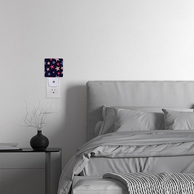 American Stars Night Light - Plug into Wall, USA Flag Night Light with Dusk to Dawn Sensor for Kids, Rooms, Hallways, Kitchens, Bathrooms, Nurseries, Stairs