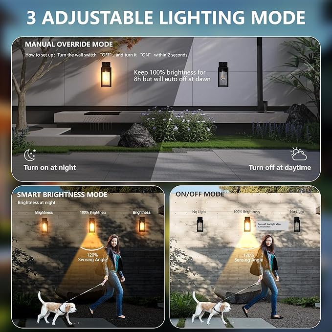 Dawn to Dusk Outdoor Sensor Motion Sensor Light Fixture Waterproof Porch Lights Anti-Rust Exterior Wall Mount Light Outdoor Wall Lantern for Patio Front Door Garage - 2 Pack