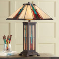 Robert Louis Tiffany Ranier Mission Tiffany Style Table Lamp with Nightlight 25" High Bronze Brown Antique Stained Art Glass for Living Room Bedroom House Bedside Nightstand Home Office Family