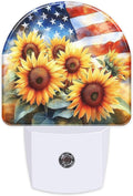 American Flag with Sunflowers Night Light, Dusk-to-Dawn Auto Sensor Plug in Night Light for Kids, 0.5W Energy Saving LED NightLights for Bedroom/Bathroom, Ideal Gifts for Women Men
