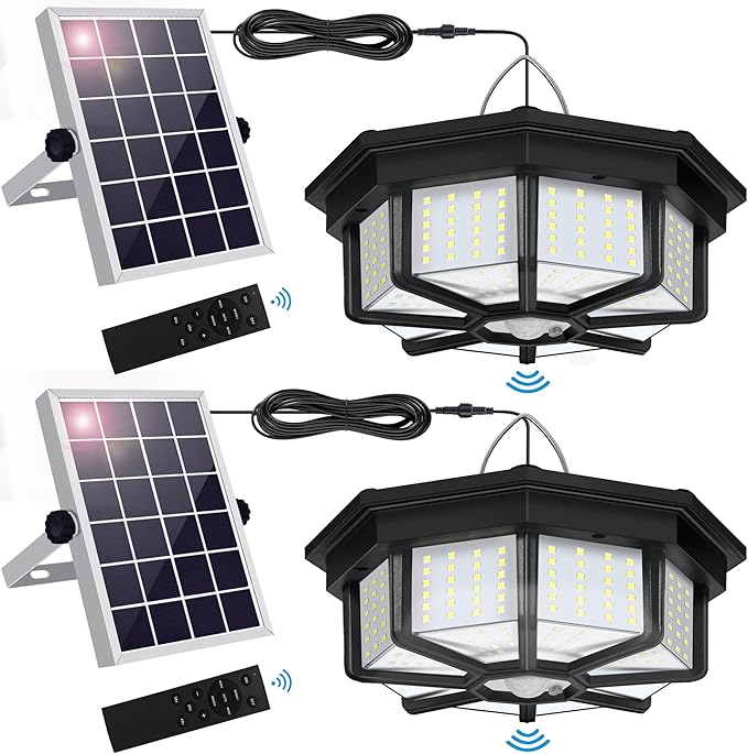 Solar Shed Light Indoor Outdoor 288LED 360°Lighting Solar Lights Work in Daytime with Remote Control, Waterproof Solar Gazebo Lights with Motion Sensor/5 Modes for Home Shed Garage Barn