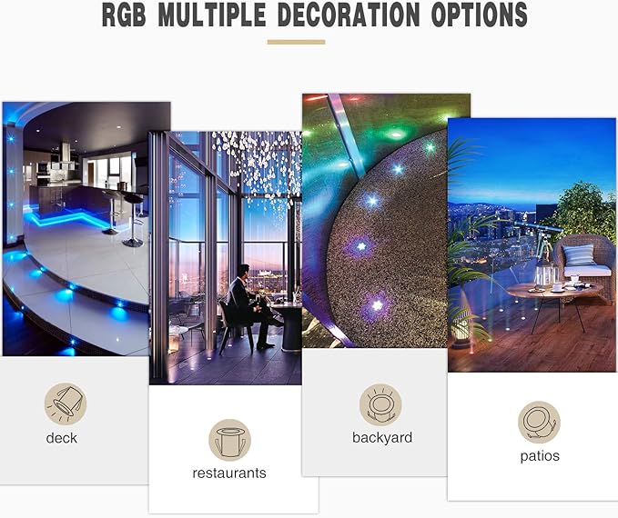 WiFi Controlled LED Deck Lights Multi Color RGB Outdoor IP67 Waterproof Φ1.18 Low Voltage Step In-Ground Lights,Smart Phone APP Controlled,Compatible with Alexa Echo and Google Home(20Pcs)
