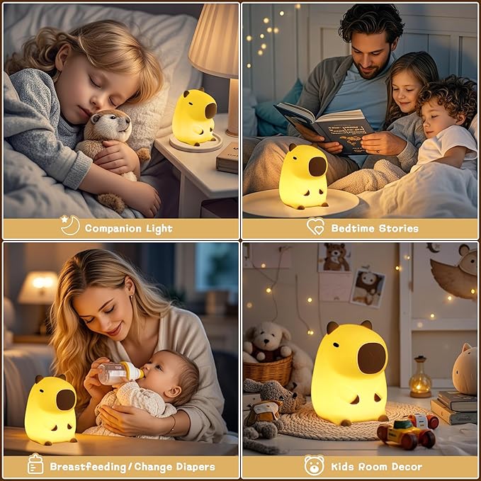 Capybara Night Light for Kids - Safe Squishy Silicone Nursery Light with Timer,Dimmable & Rechargeable Touch Bedside Lamp, Cute Capybara Gift for Boys Girls Toddlers, Baby & Kids Room Decor