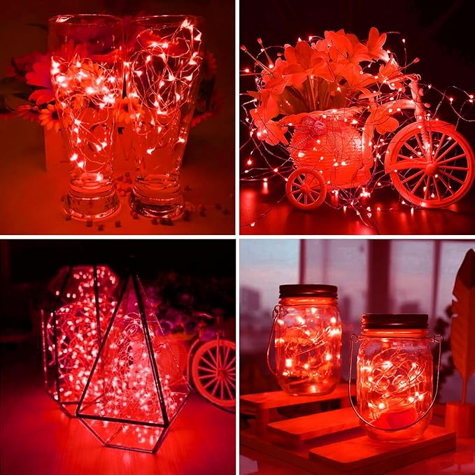 ZGWJ 8 Pack Fairy Lights Battery Operated, 7ft 20 Mini LED Fairy String Lights Silver Wire 3 Modes for DIY, Parties, Wedding, Bedroom, Halloween Christmas Decoration Red