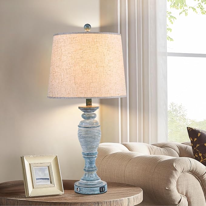 27.7" Table Lamps for Living Room Set of 2, 3 Way Dimmable Touch Lamps for Bedrooms with Dual USB Ports, Farmhouse Lamps for Nightstand,2 Bulbs Included