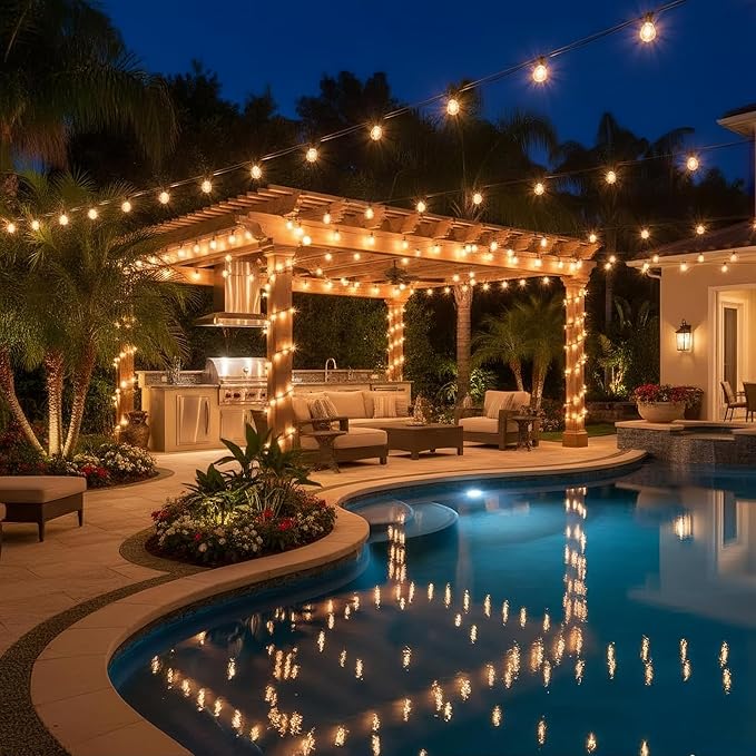 RTTY 150FT Outdoor String Lights Pro Set with 75 G40 Bulbs - The Starter System for House Outline Lighting, Full Pergola or Pool Coverage, and Restaurant to Hotel Terrace Ambiance