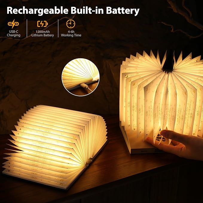Magic Truth Book Light - Rechargeable LED Book Lamp for Home Decor, Ideal Christmas & Bookworm Gifts with Gold Foil Embossed Cover, Warm White Light for Entertainment & Relaxation (Pink)