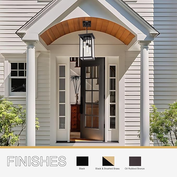 TODOLUZ LED 5 CCT 3-Light Large Outdoor Pendant Light Fixtures with Led Chips Height Adjustable, Porch Hanging Lighting in Oil Rubbed Bronze, Exterior Ceiling Lamp for Entrance Patio Garden
