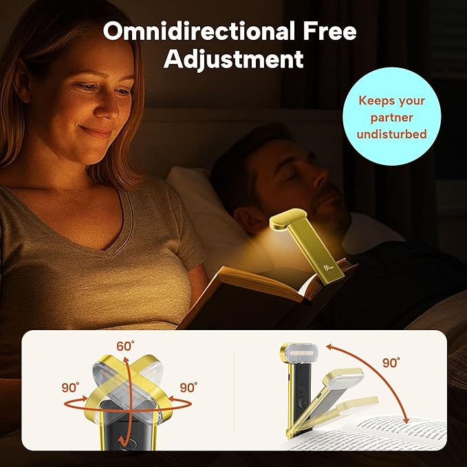 86lux Book Light, Reading Light for Book in Bed, USB Rechargeable LED Night Light with 3 Colors & Limitless Dimming,Bookmark Light for Book Lovers,Yellow