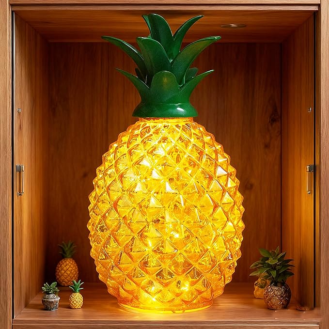 Mercury Glass Pineapple Lamp with Timer, Pineapple Fairy Lights,Glass Table lamp,Battery Operated Led Night Light for Kids Room,Bedroom,Home Decoration (Gold)