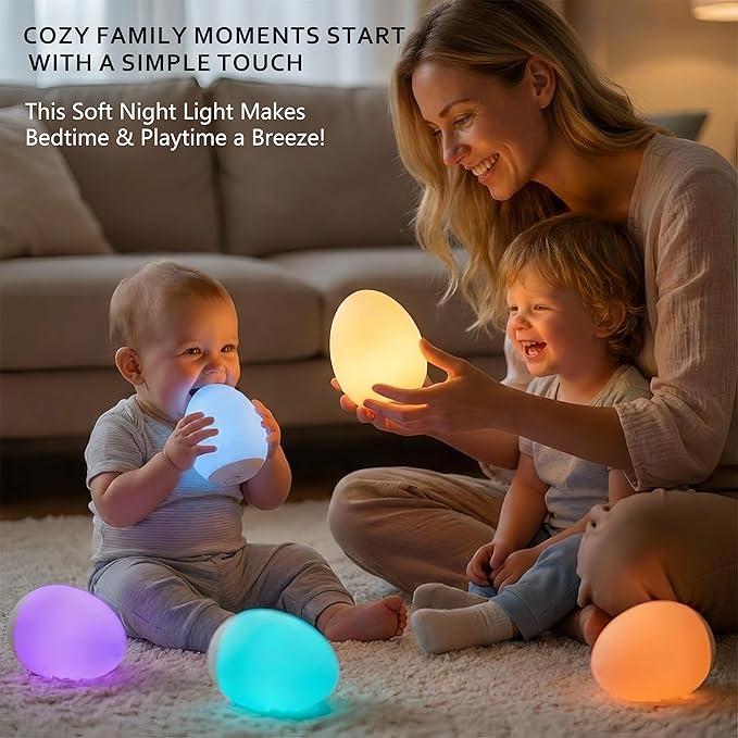 Silicone Baby Night Light 7 RGB Egg Night Light for Nursery, 3-Level Dimming Portable Nursery Night Lamp for Breastfeeding Kids Bedroom Gifts for Newborn Toddler Girls Boys,led christmas lights