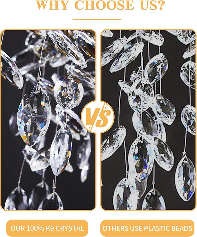 Tree Branch Chandelier Modern Gold Crystal Chandeliers 14 Lights Rectangular 47.2" Hanging Pendant Light Fixture for Kitchen Island Living Room Dining Room Foyer Entryway