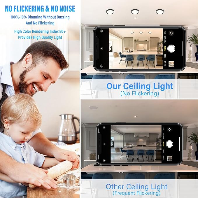 5 Inch Black Flush Mount Ceiling Light 5CCT Selectable LED Edgelit Slim Surface Mount Downlight for J-Box, Mini Flat Panel Light, Dimmable, 120VAC, 10W, 600LM, CRI90, ETL, Wet Rated, 12 Packs