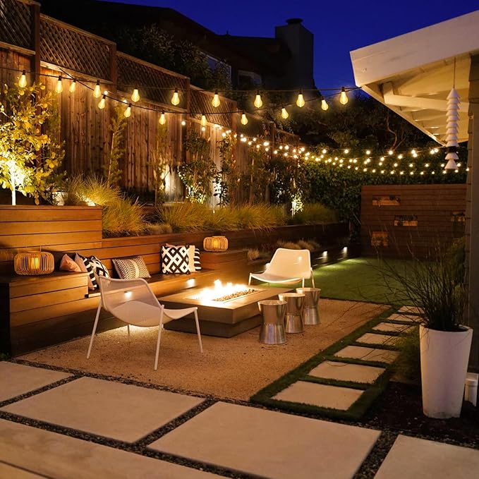 100FT LED Outdoor String Lights, Waterproof Patio Lights with 32 Shatterproof Dimmable 2700K A39 Bulbs Hanging Lighting for Outside Backyard