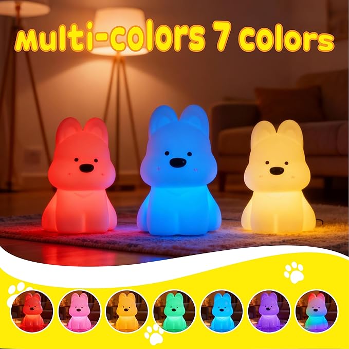 Dog Night Light, Touch Activated Pat Lamp with 7 Color Changing & Warm Light, Silicone Dog Light for Bedroom, Puppy Night Light Ambient Decor