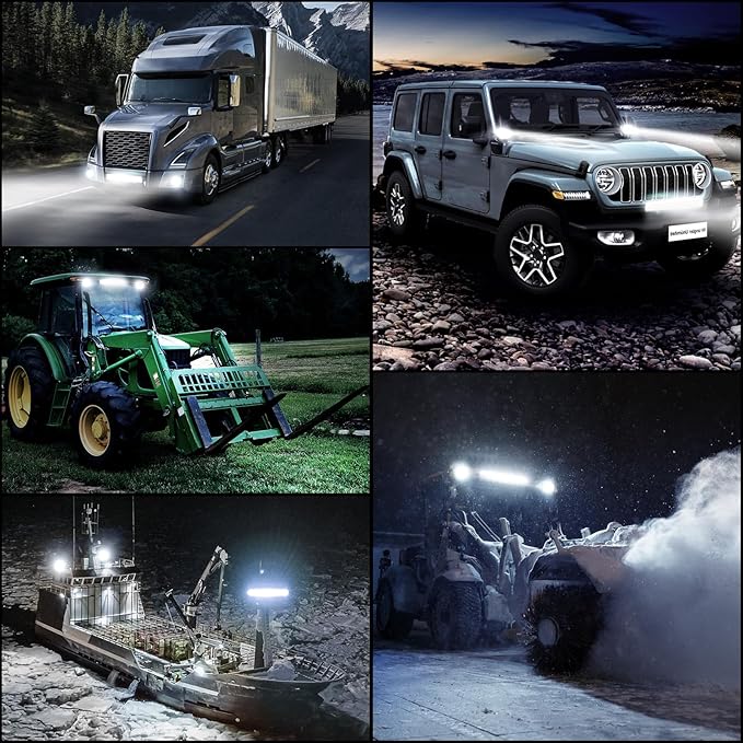 NAOEVO 12Inch LED Light Bar and 2PCS 4Inch LED Pod Lights, 420W 42000LM LED Fog/Driving/Off Road Lights Bar, Spot Flood Combo LED Light Bar with Wiring Harness Kit-3 Lead for Truck ATV Boat