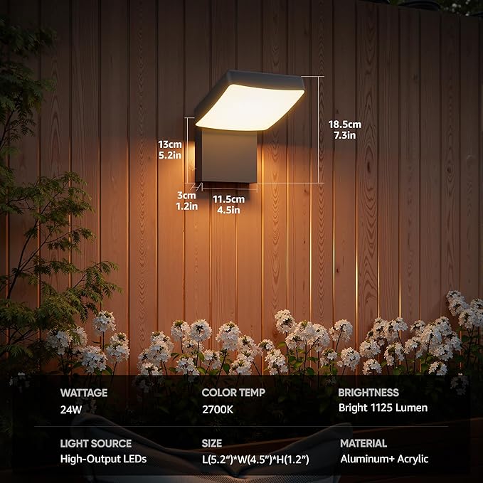 LED Rotatable Outdoor Wall Light 2-Pack, 350° Adjustable Head, Modern Porch Light for House Garage Patio, 2700K Warm White, IP65 Waterproof Matte Black Aluminum Modern Sconce