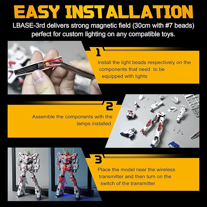 Wireless LED Light Set for Gundam MG Model Kits (PG/MG/RG/HG/MGSD) - 3rd Gen LED Units for Building Block Lamp Beads & Figures Models Lighting (LBASE-3rd gen)