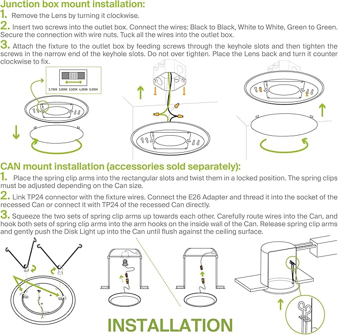 ASD 6 Pack LED Disk Lights 4 Inch, 10W 5CCT 2700K-5000K 685LM CRI90+, Dimmable Flush Mount Ceiling Light Fixture, Low Profile Surface Mount Disc Lights, Junction Box or Recessed Can Install, UL