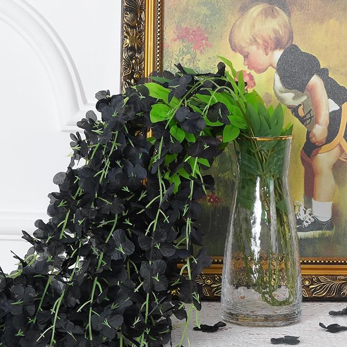BLEUM CADE 36Pcs Black Fake Wisteria Hanging Flowers, 3.6Ft/Pcs Artificial Wisteria Garland, Hanging Flowers for Wedding Party Home Backdrop Wall Decoration