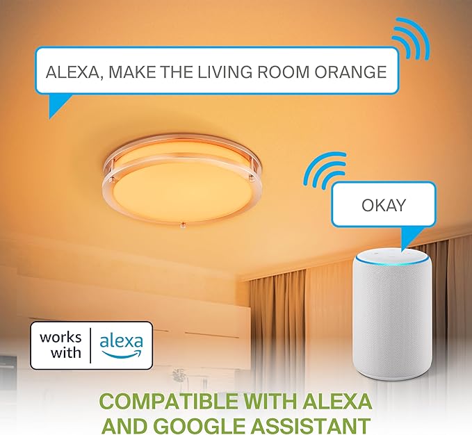 ASD LED 14" Round Flush Mount Lighting, Close to Ceiling Light Fixture | Smart, Multicolor, Dimmable, ETL Listed | 21W 1430LM RGB-2700-6500K 120V | Low Profile Double Ring Lamp | Nickel, 4 Pack