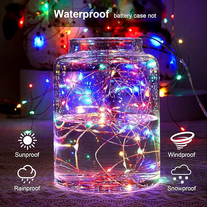 1 Pack 16.4ft Battery Operated String Lights with Timer, Multi Color with Synchronized Twinkle Mode, Fairy Lights Battery Powered, 50 LED, Idea for Christmas Bedroom Party Wedding