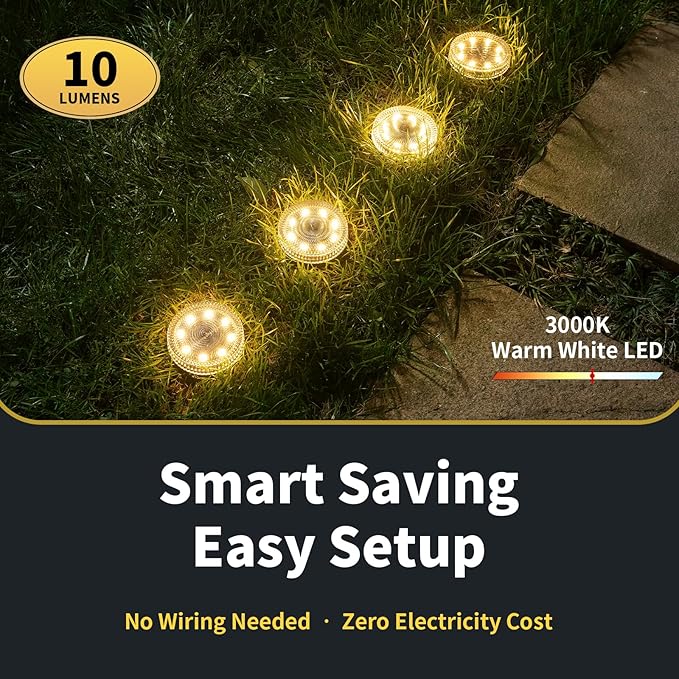 Glass Solar Ground Lights with Ray Style, Modular-Design Waterproof In-Ground Light for Patio Pathway Lawn Yard Deck Walkway, Decorative Disk Lighting for Garden Bed, Warm White (8 Pack)