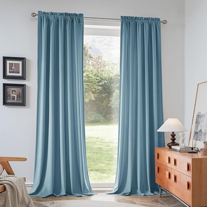 Beauoop Lake Blue Velvet Curtains 72 Inches Long 2 Panels for Bedroom Living Room Soft Luxury Room Darkening Thermal Insulated Soundproof Rod Pocket Window Treatments Drapes, 52X72 Set of 2