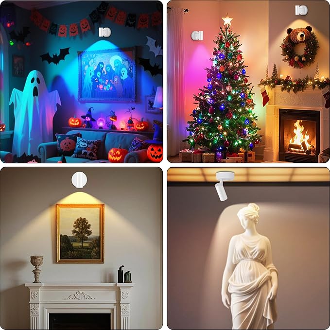 Lightess RGBW Uplights Indoor Spotlight with Remote, 13 Color Changing Wireless LED Uplighting, Dimmable Spot Lights Indoor Accent Lights for Plants Artwork Painting, 2 Pack White