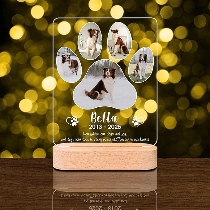 Pet Memorial Night Light – Custom Dog & Cat Loss Gift, Memorial Plaque & Picture Frame (PM #7)