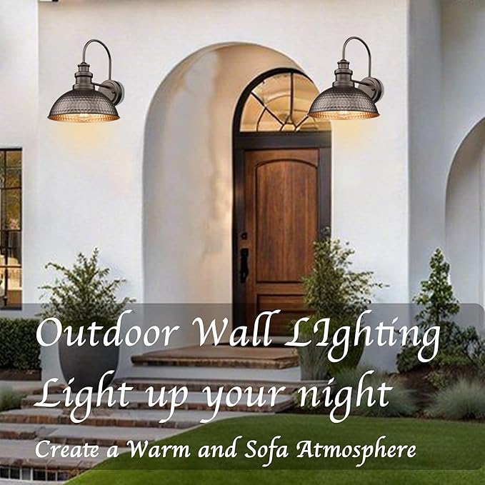 Outdoor Barn Light Fixture, 11.4 Inch Farmhouse Exterior Vintage Wall Mount Lighting, Anti-Rust Waterproof Industrial Outside Wall Sconces for House Porch Patio Garage Yard(Oil-Rubbed Bronze, 1 Pack)