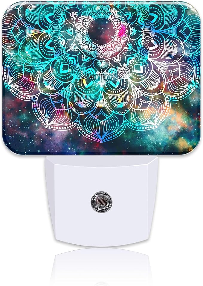 Abstract Mandala Flowers Plug in Night Lights, Colorful Galaxy Mandala Nightlight Plug Into Wall Dusk to Dawn Sensor for Kid Girls Boys Women Men Room, Hallway, Kitchen, Bathroom, Stairs Decor