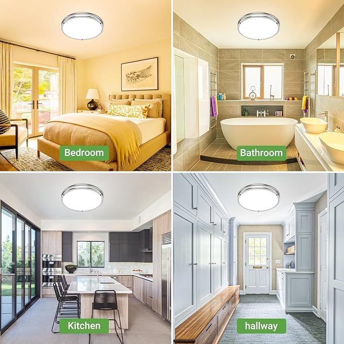 zemty 4Pack 10Inch Brushed Nickel LED Flush Mount Ceiling Lights, Dimmable 3000K-6500K,15W 1500LM Damp-Rated Stainless Steel Light Fixture for Hallway, Kitchen, Bathroom, Closet, Laundry